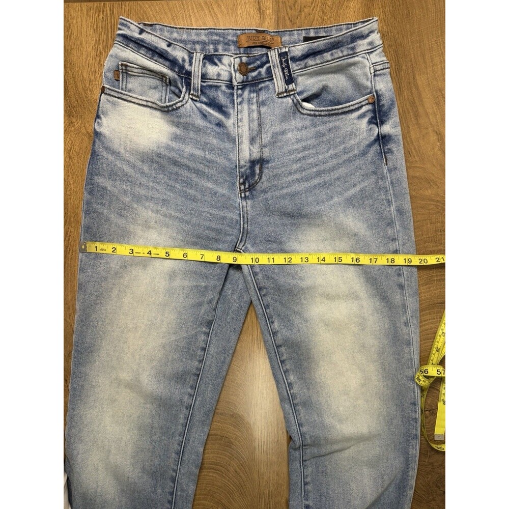 Judy Blue Jeans Plaid Cuff Sz 7/28 Med Wash Straight Fit Stretch JB88747 MD - Picture 14 of 15